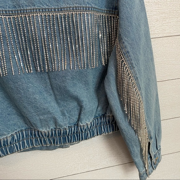 NWT Free People Comet Fringe Denim Bomber Jacket - Picture 9 of 9